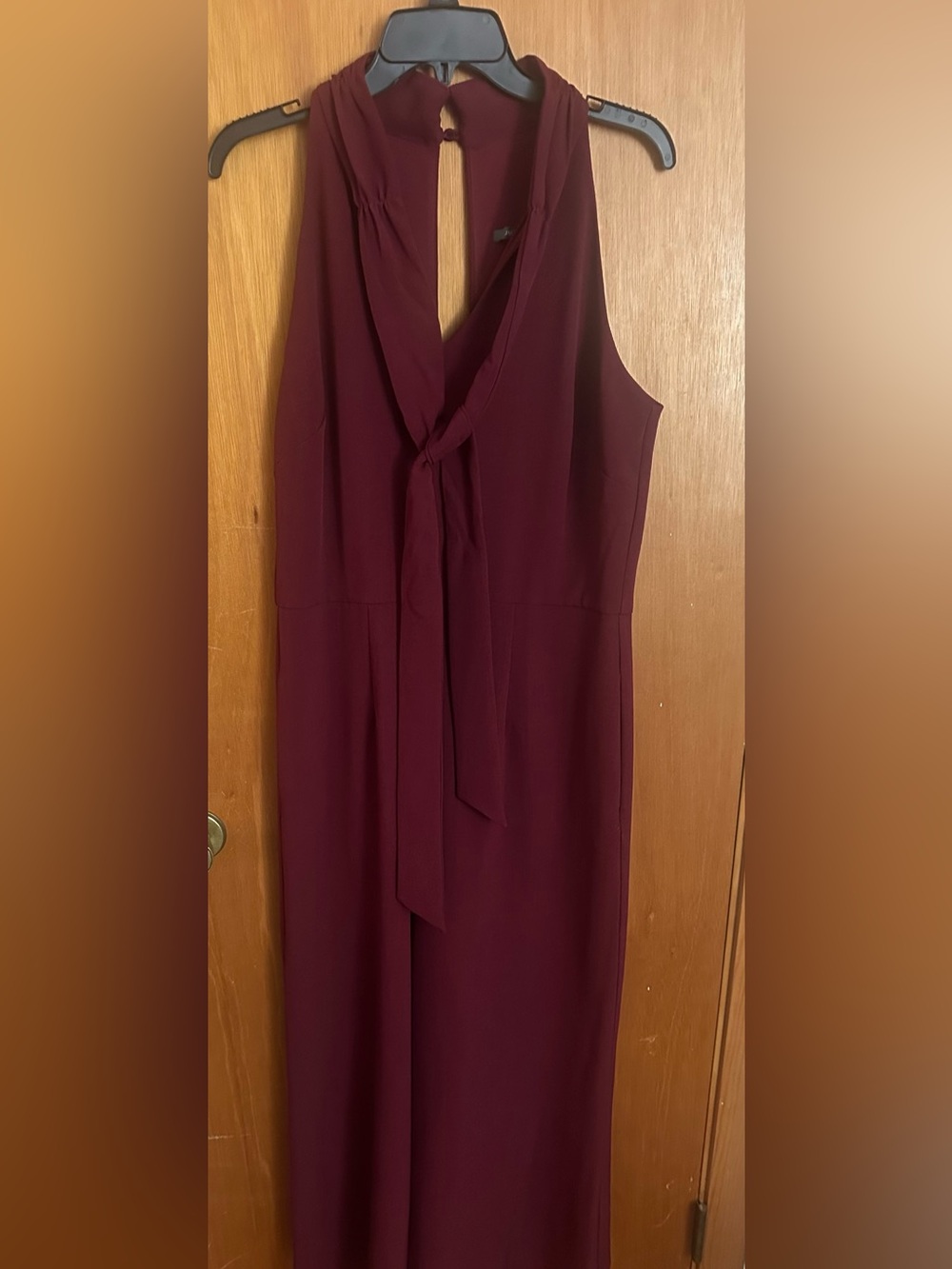 Julia Jordan Burgundy Halter Twist Tie Neck Wide Leg Jumpsuit Pockets 12